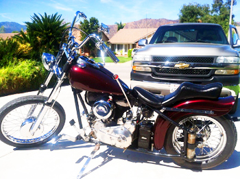 1947 dark burgundy chopper w HD forks